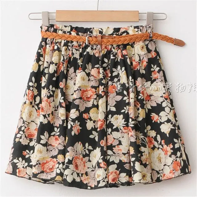 2017 SUMMER STYLE WOMEN SKIRT SAIA CASUAL CUTE ABOVE KNEE MINI SHORT SAIAS CHIFFON SKIRTS GIRLS INTERLINING BLUE BLACK (NO BELT)