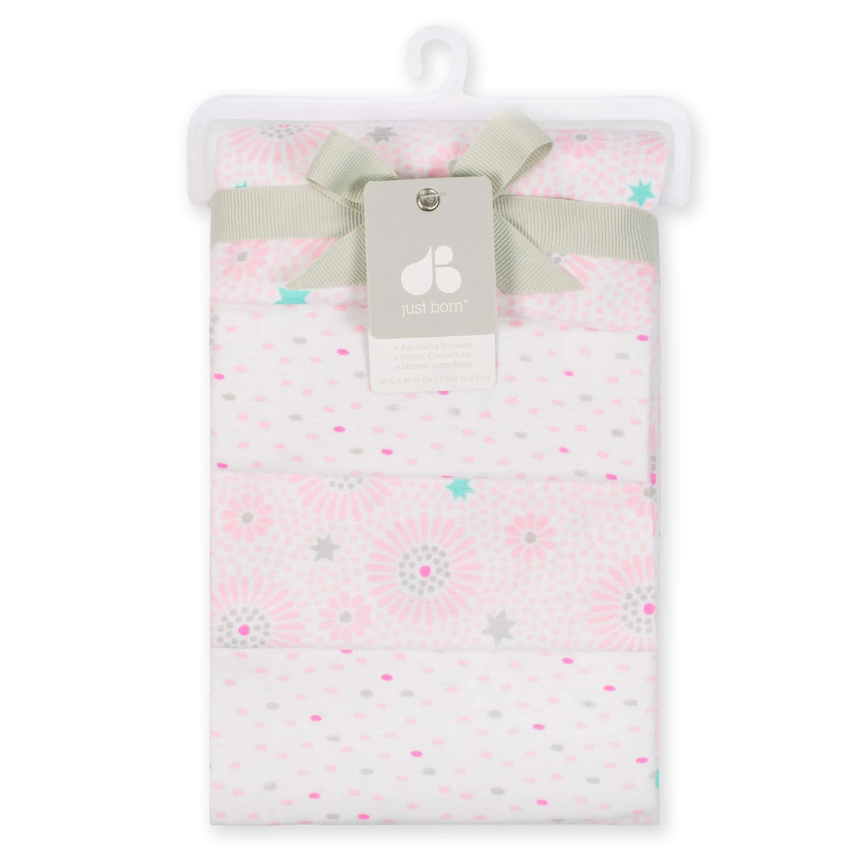 4-Pack Pink Floral Baby Girls Receiving Blankets