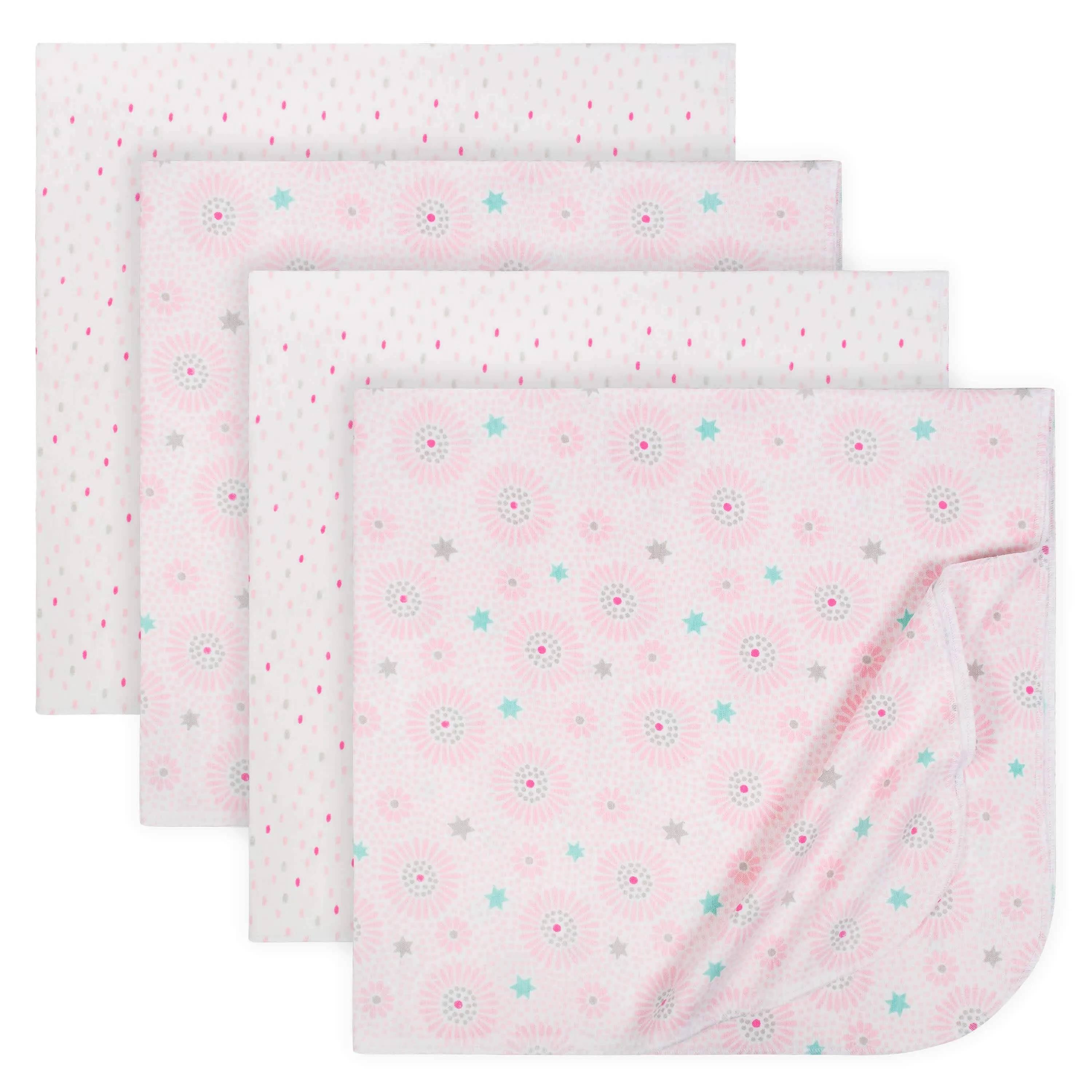 4-Pack Pink Floral Baby Girls Receiving Blankets