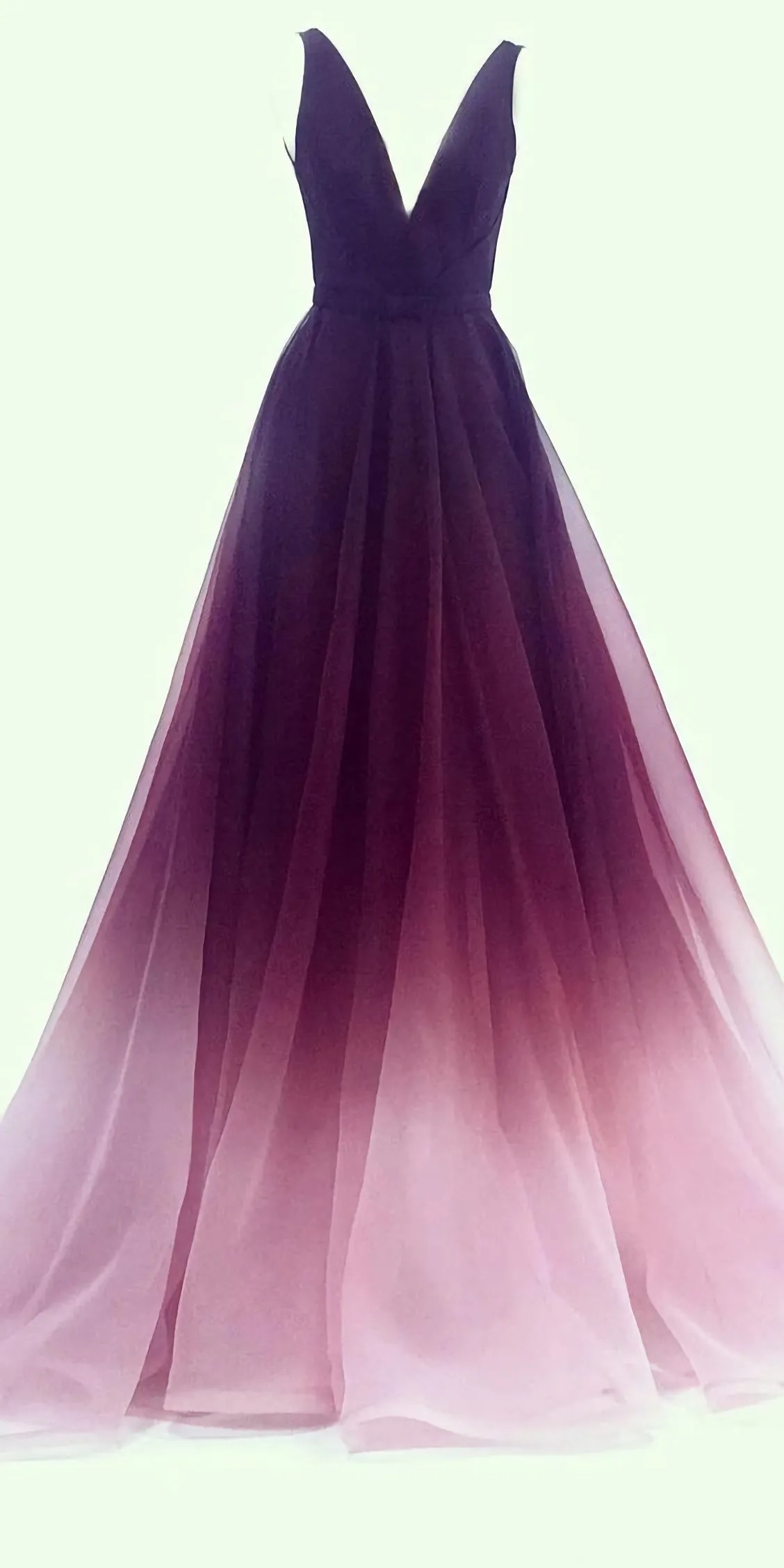 A Line V Neck Chiffon Ombre Long Prom Dresses Simple Formal Gown