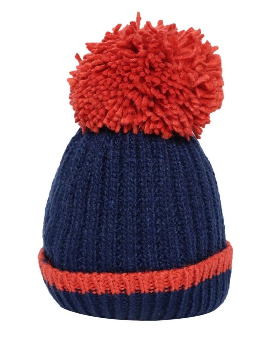 Baby Knitted Cap with Faux Fur - Blue