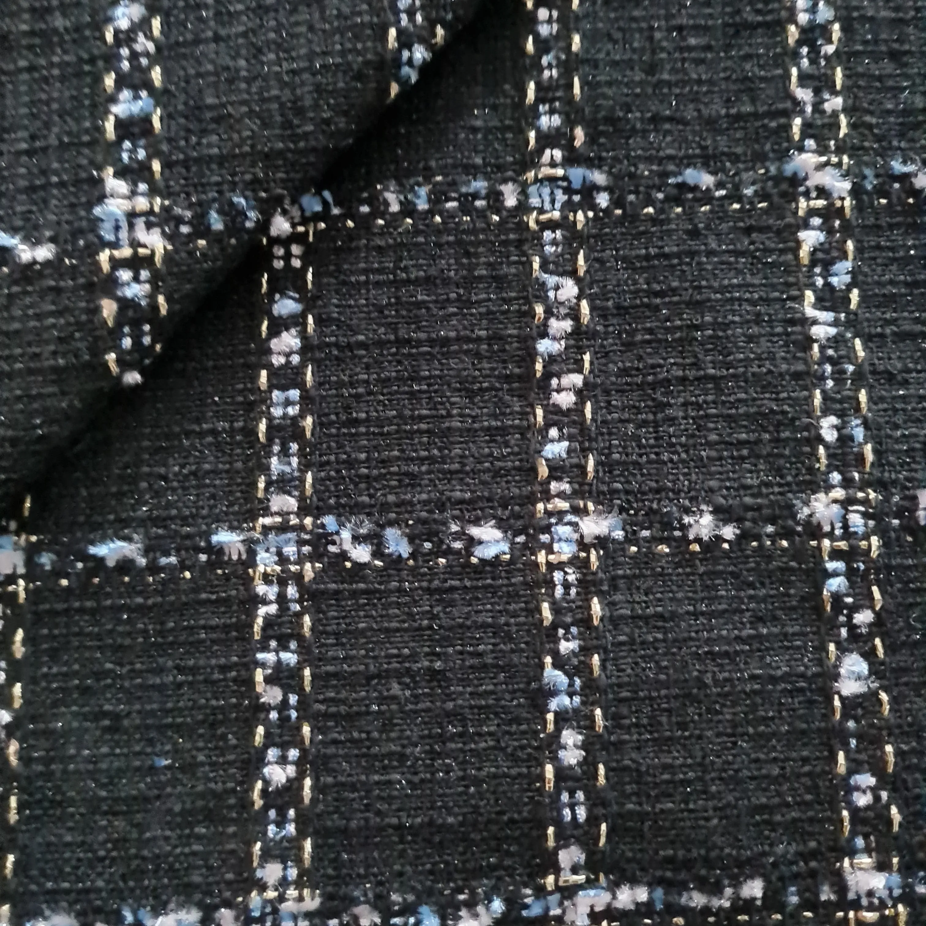 Black Check Tweed Fabric 17905