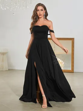 Black Strapless Long Type Split Dress Oversized Sleeveless Gown