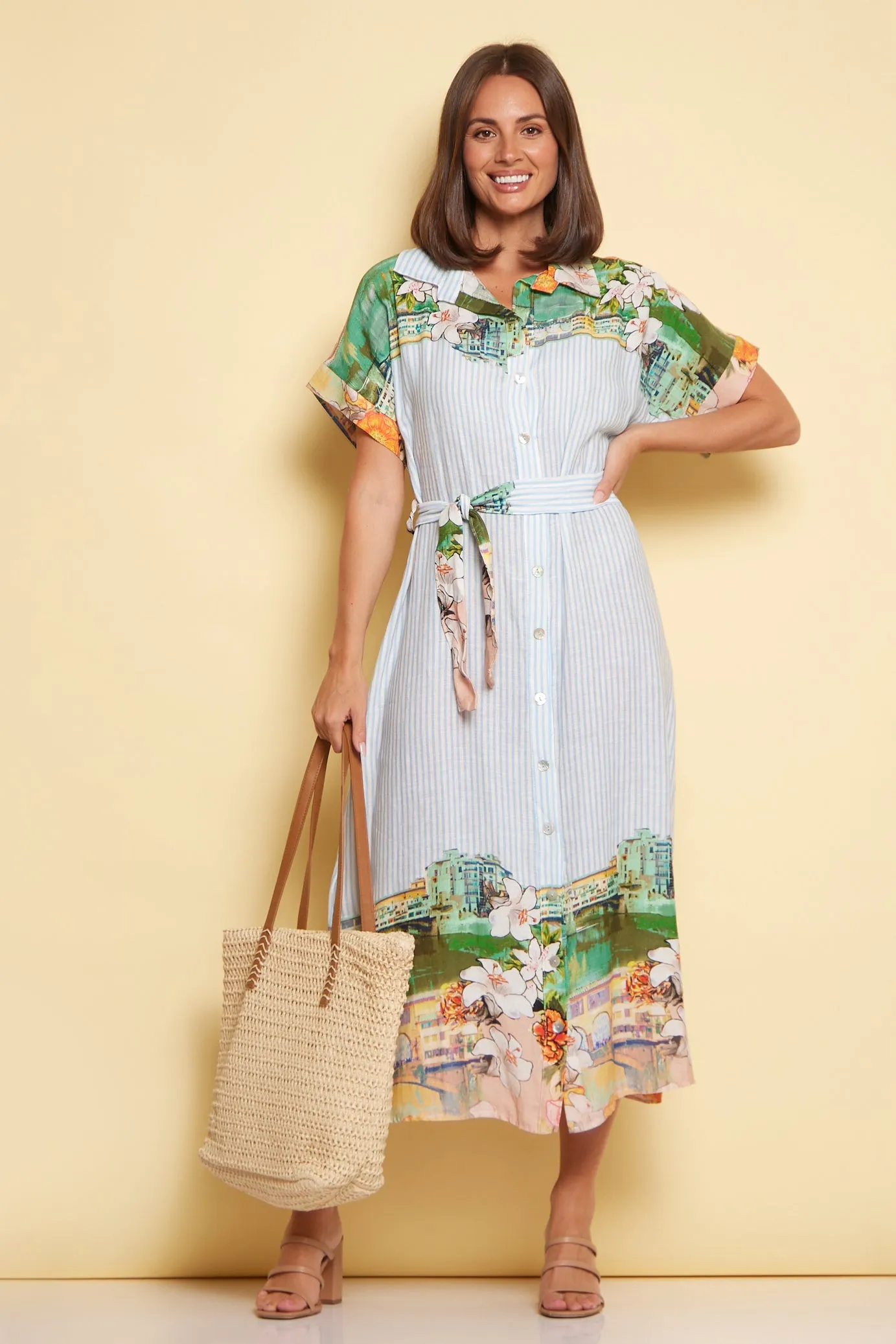 Calliope Linen Shirt Dress - Seaside Gardens