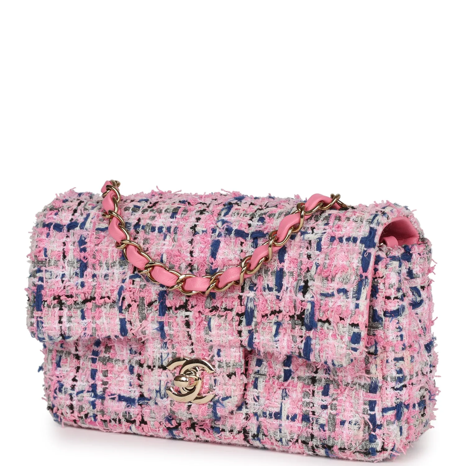 Chanel Mini Rectangular Flap Bag Pink Tweed Light Gold Hardware