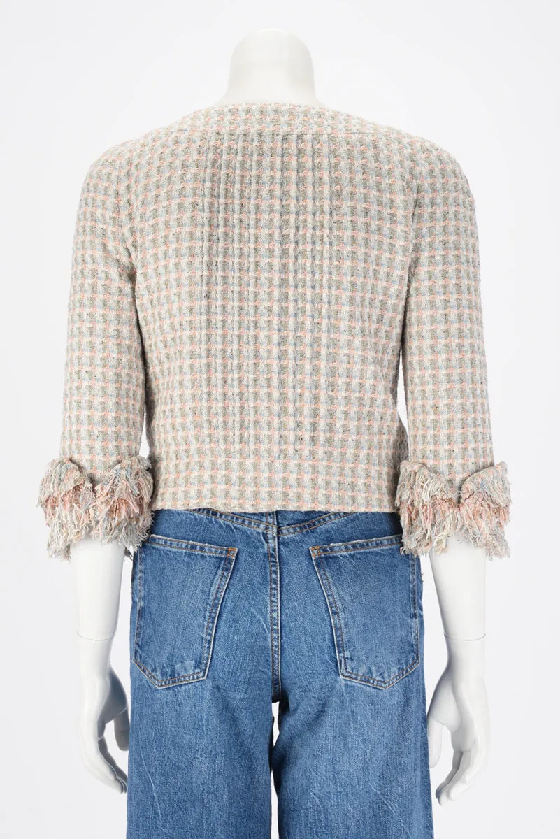 Chanel Pastel Silk Lesage Tweed Cropped Jacket FR 38