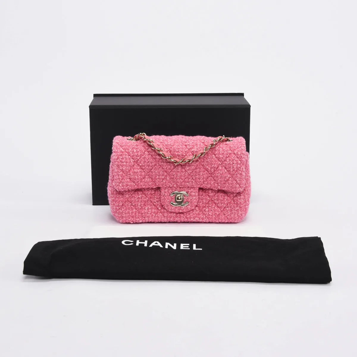 Chanel Pink Boucle Tweed Mini Rectangular Flap Bag