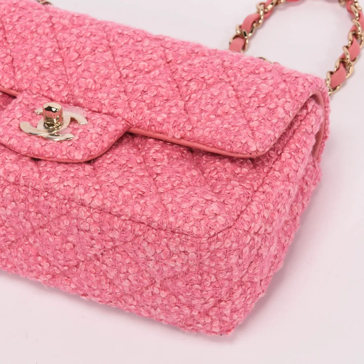 Chanel Pink Boucle Tweed Mini Rectangular Flap Bag