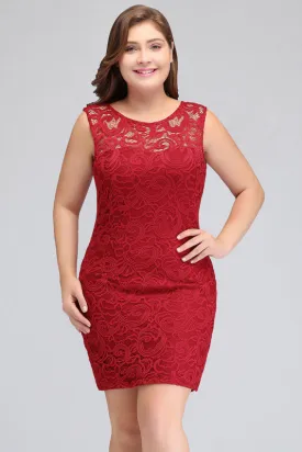 Charming Crew Neck Lace Mini Formal Dress Sleveless Short Dress