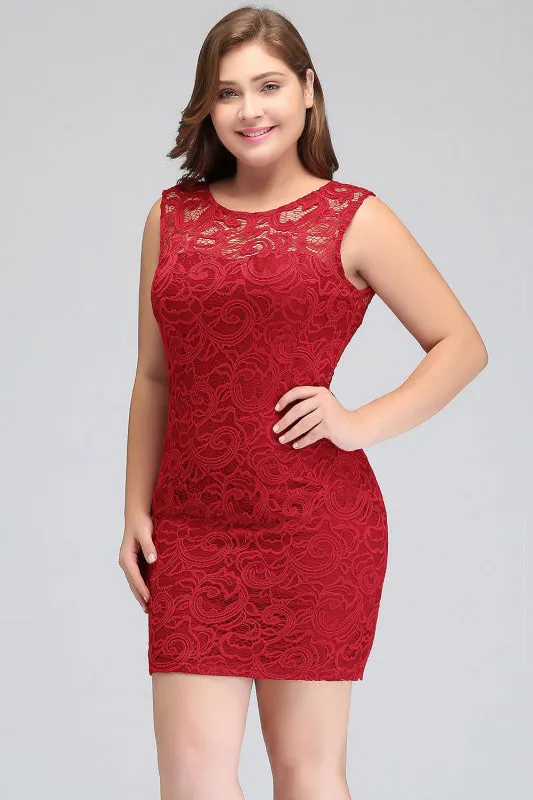 Charming Crew Neck Lace Mini Formal Dress Sleveless Short Dress