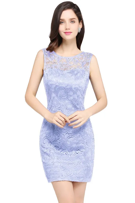 Charming Crew Neck Lace Mini Formal Dress Sleveless Short Dress