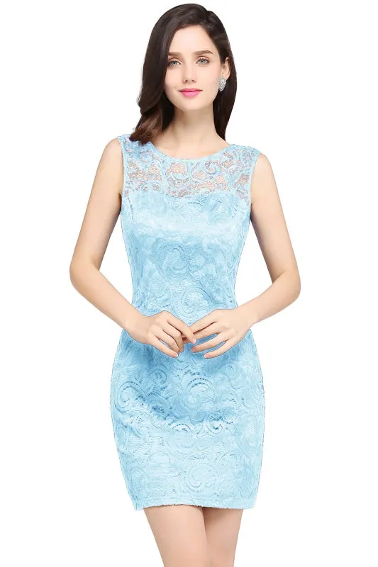 Charming Crew Neck Lace Mini Formal Dress Sleveless Short Dress