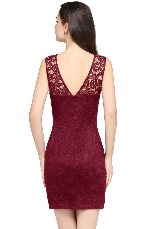 Charming Crew Neck Lace Mini Formal Dress Sleveless Short Dress