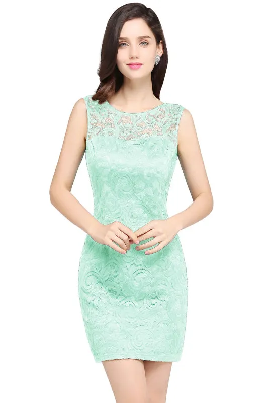 Charming Crew Neck Lace Mini Formal Dress Sleveless Short Dress