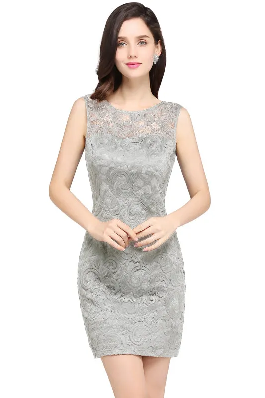 Charming Crew Neck Lace Mini Formal Dress Sleveless Short Dress