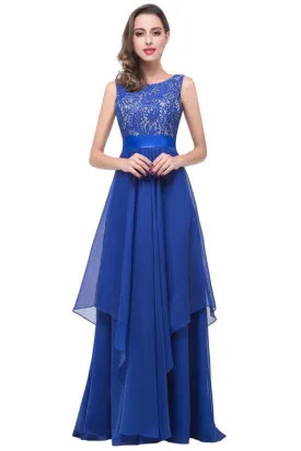 Charming Sleeveless Scoop Neck Chiffon Aline Evening Dresses Beadings Lace Bridesmaid Dress