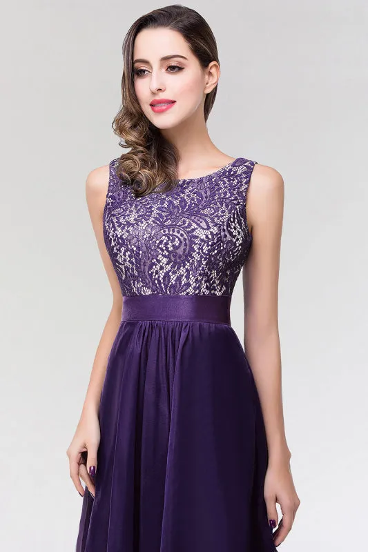 Charming Sleeveless Scoop Neck Chiffon Aline Evening Dresses Beadings Lace Bridesmaid Dress