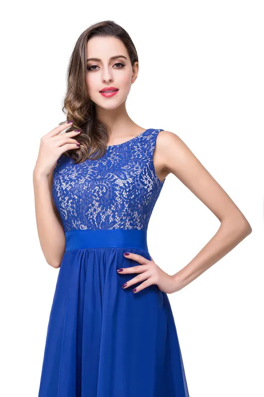 Charming Sleeveless Scoop Neck Chiffon Aline Evening Dresses Beadings Lace Bridesmaid Dress