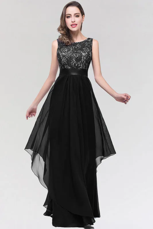 Charming Sleeveless Scoop Neck Chiffon Aline Evening Dresses Beadings Lace Bridesmaid Dress