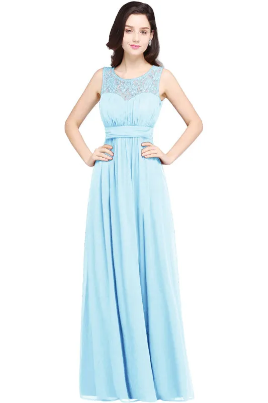 Chic Crew Neck Chiffon Formal Dress Floor Length Sleveless Aline Special Occasion Dress