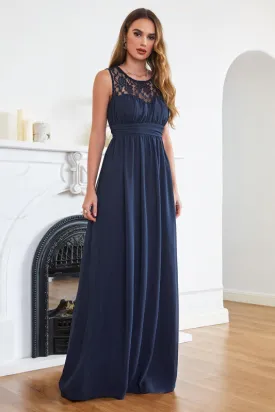 Chic Crew Neck Chiffon Formal Dress Floor Length Sleveless Aline Special Occasion Dress