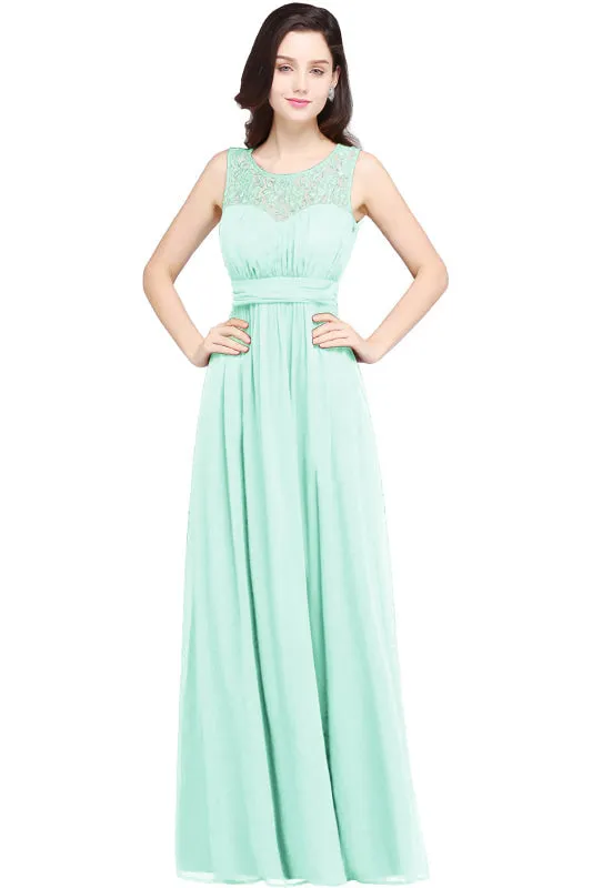 Chic Crew Neck Chiffon Formal Dress Floor Length Sleveless Aline Special Occasion Dress