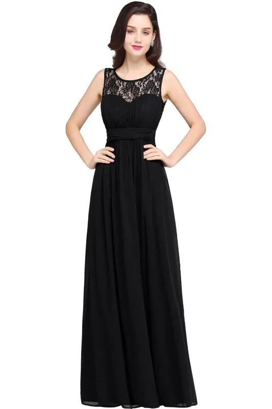 Chic Crew Neck Chiffon Formal Dress Floor Length Sleveless Aline Special Occasion Dress