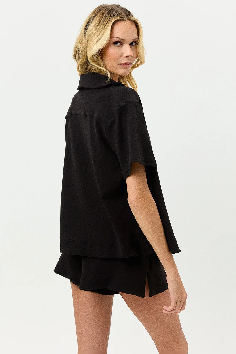 Coco Terry Button Up Shirt - Black