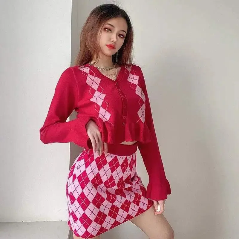 College Style Diamond Lattice Woolen Fashion Suit