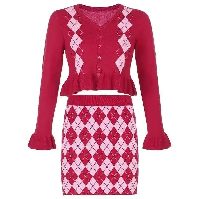 College Style Diamond Lattice Woolen Fashion Suit