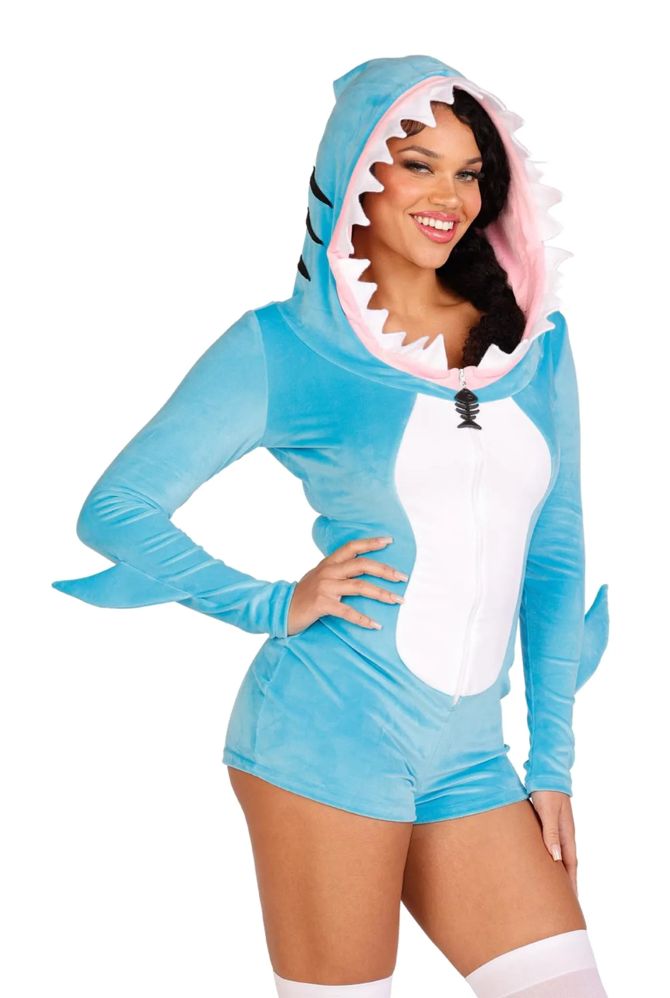 Comfy Shark Costume Set - Ultra-Soft Plush Romper with Fin and Teeth Hood