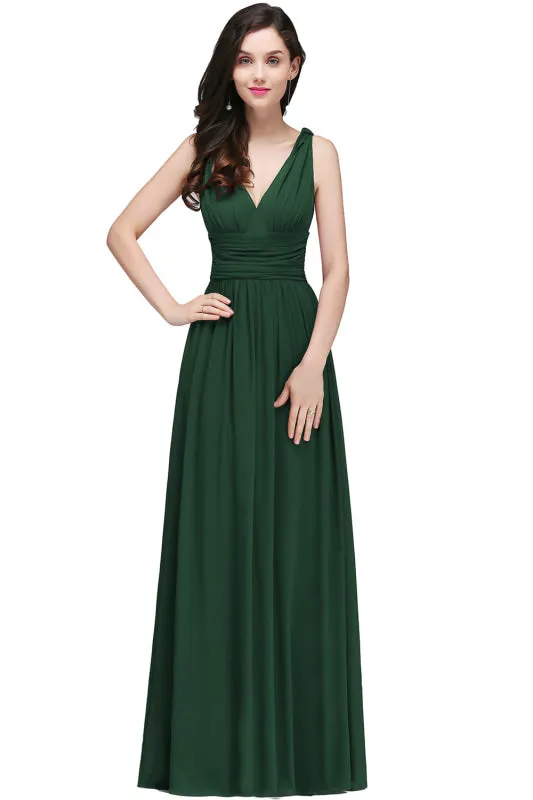 Elegant Ruffle Chiffon Aline Bridesmaid Dress Sleeveless Long Formal Dress