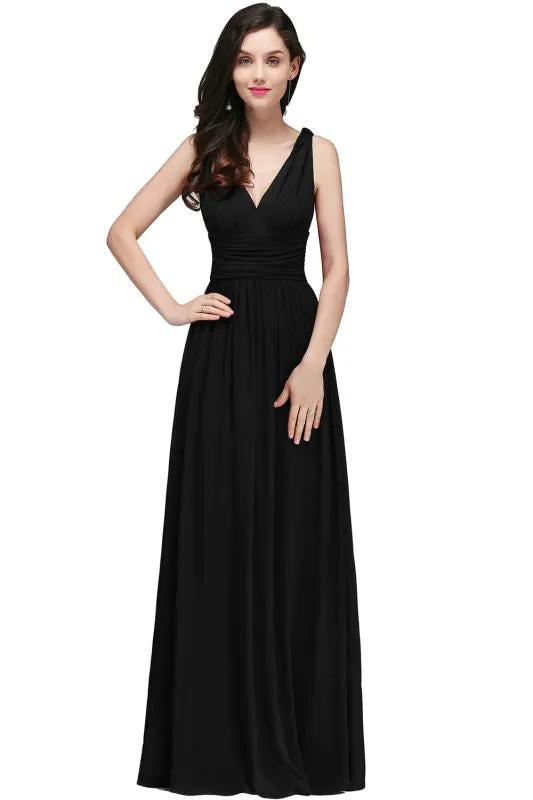 Elegant Ruffle Chiffon Aline Bridesmaid Dress Sleeveless Long Formal Dress