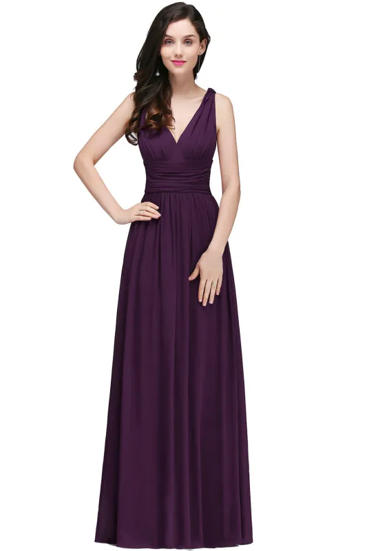 Elegant Ruffle Chiffon Aline Bridesmaid Dress Sleeveless Long Formal Dress