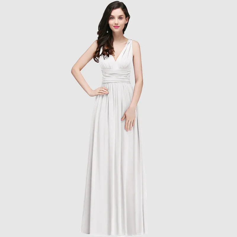 Elegant Ruffle Chiffon Aline Bridesmaid Dress Sleeveless Long Formal Dress