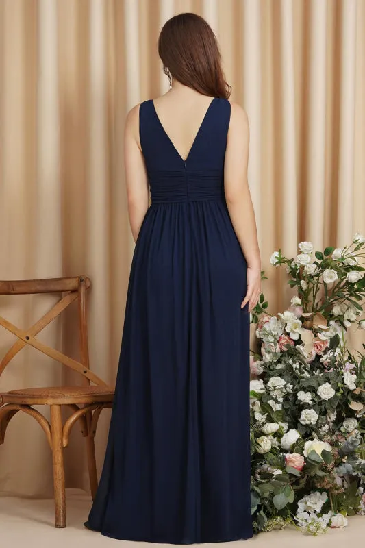 Elegant Ruffle Chiffon Aline Bridesmaid Dress Sleeveless Long Formal Dress