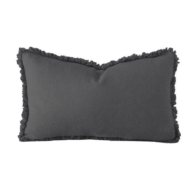 French Linen 30x60cm Filled Cushion Charcoal