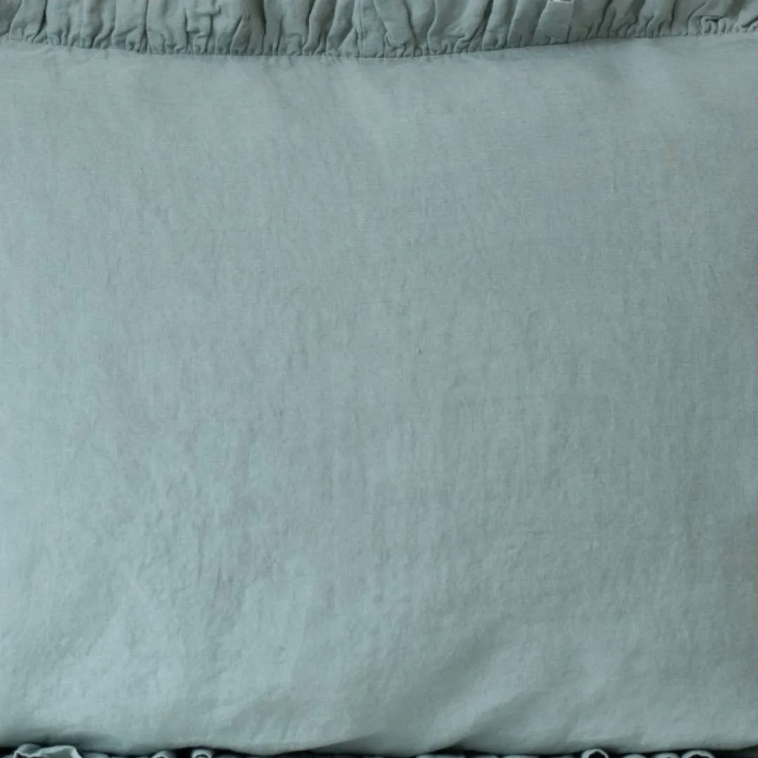 Green Milieu Linen Pillowcase with Frills