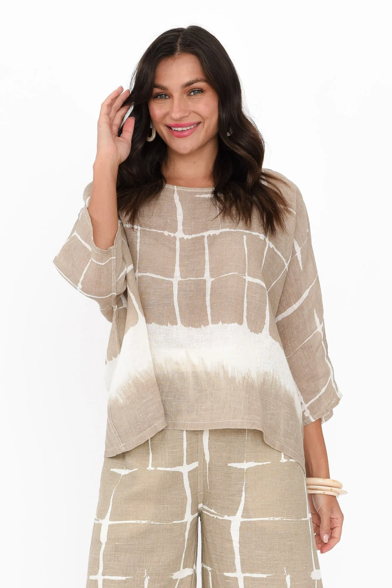 Harly Mocha Abstract Linen Top