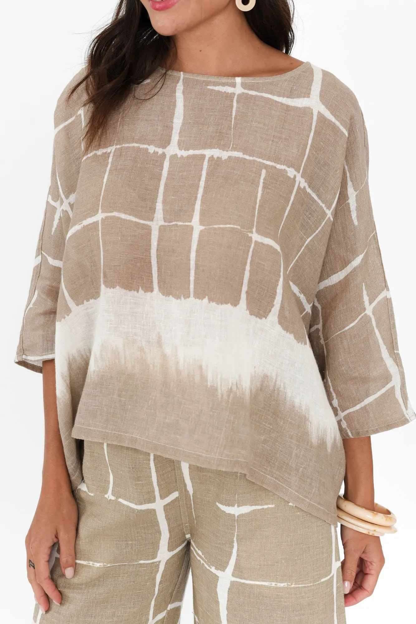 Harly Mocha Abstract Linen Top