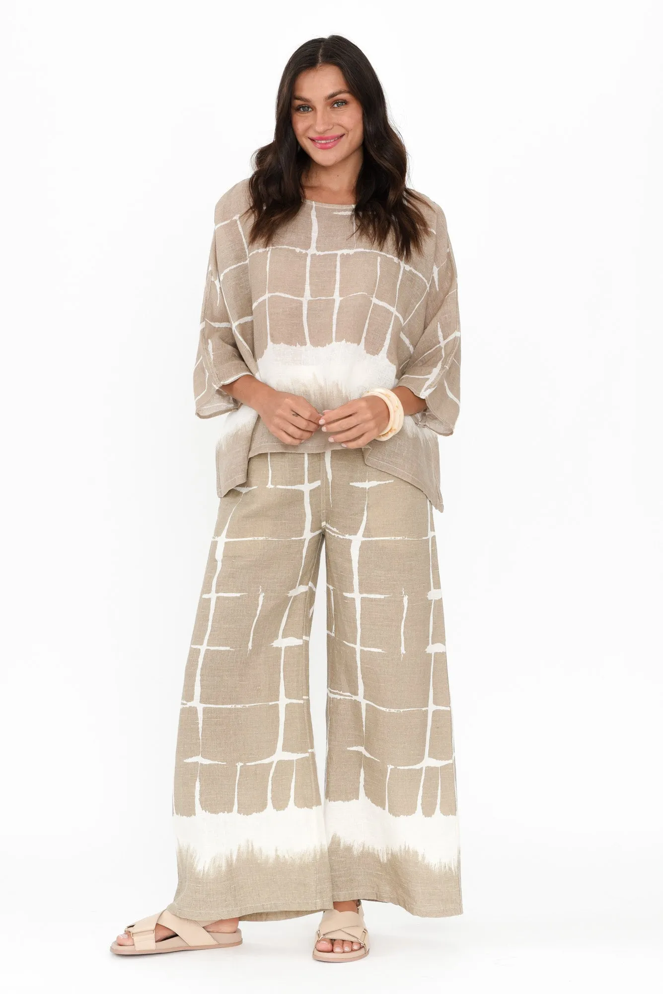 Harly Mocha Abstract Linen Top