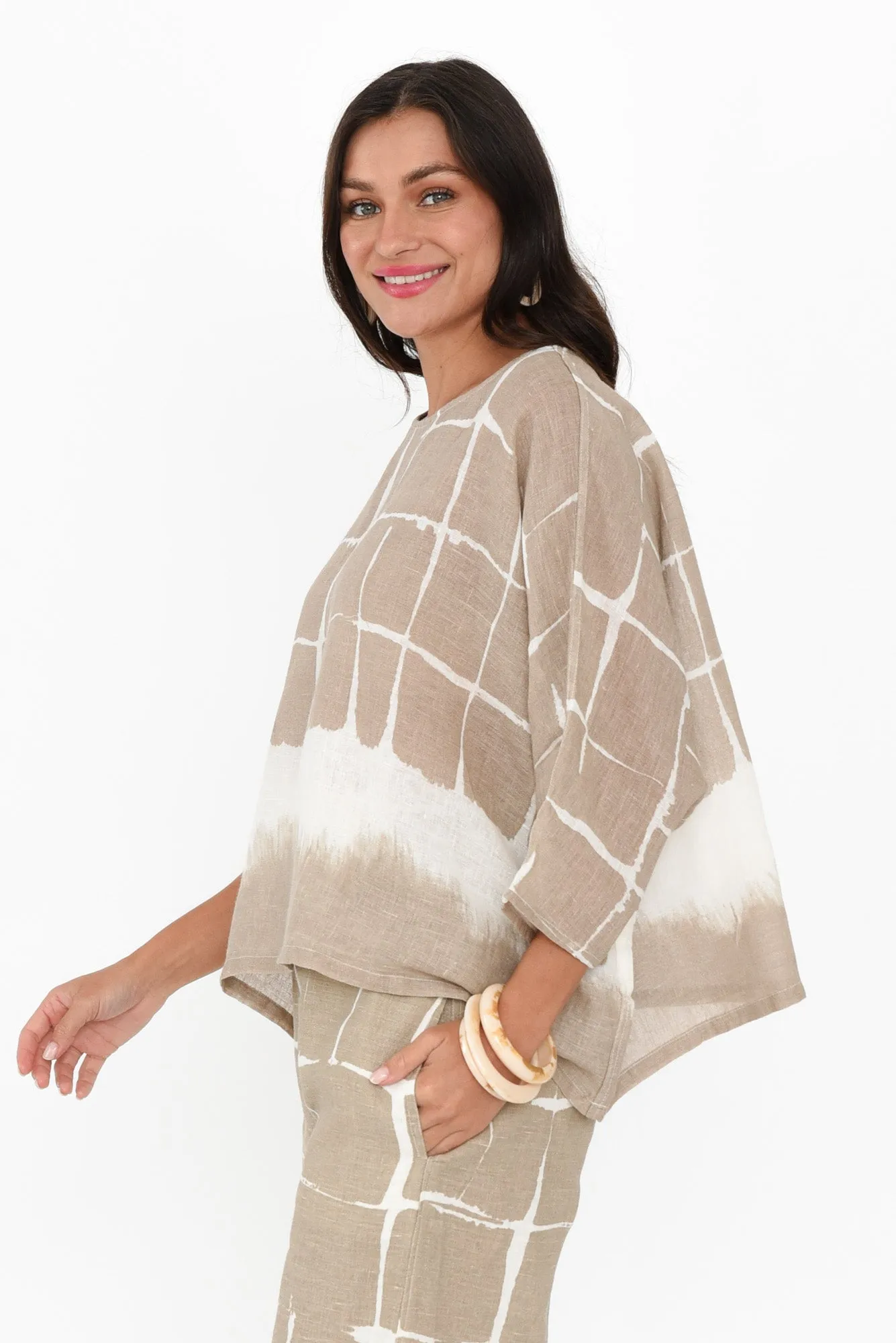 Harly Mocha Abstract Linen Top