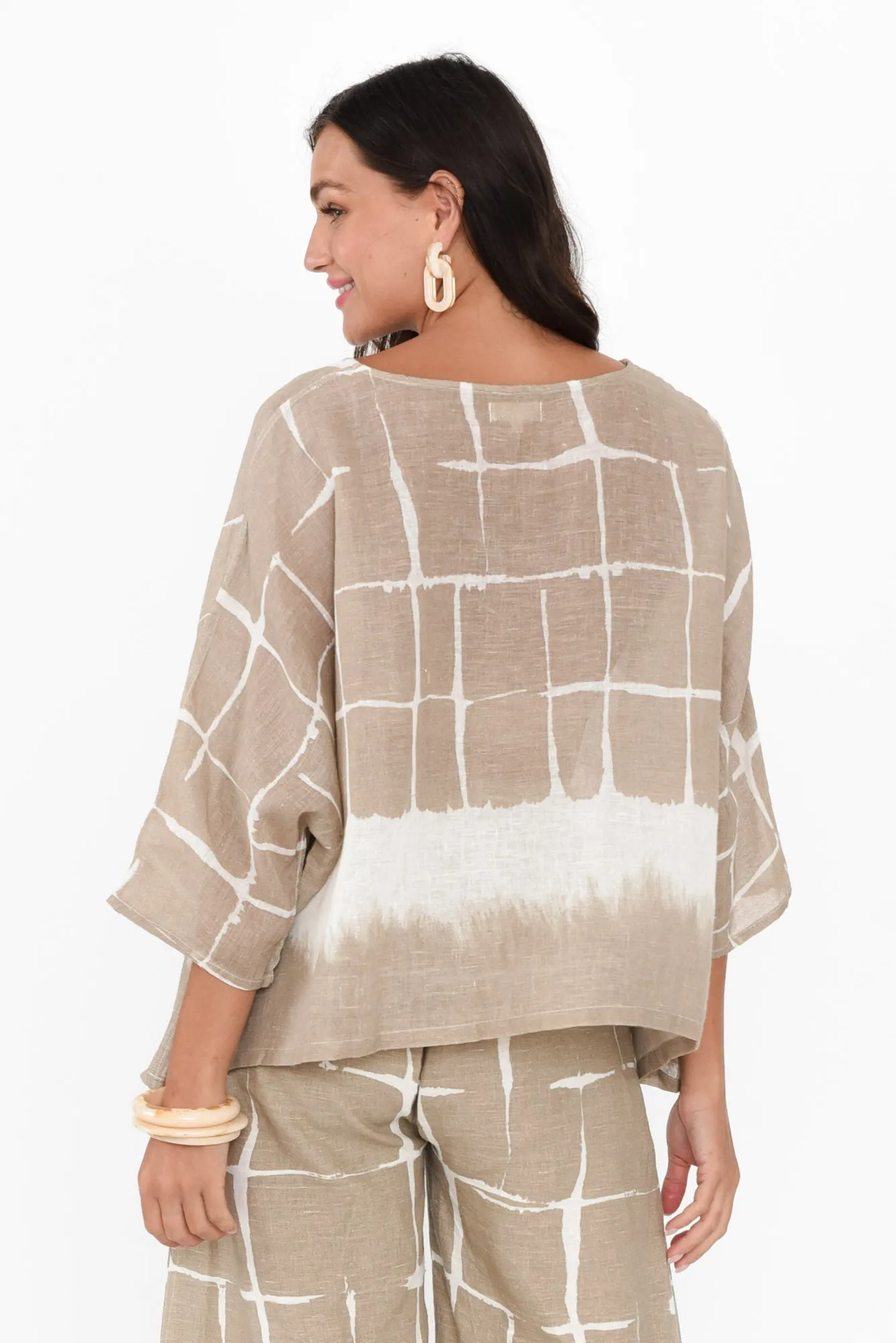 Harly Mocha Abstract Linen Top