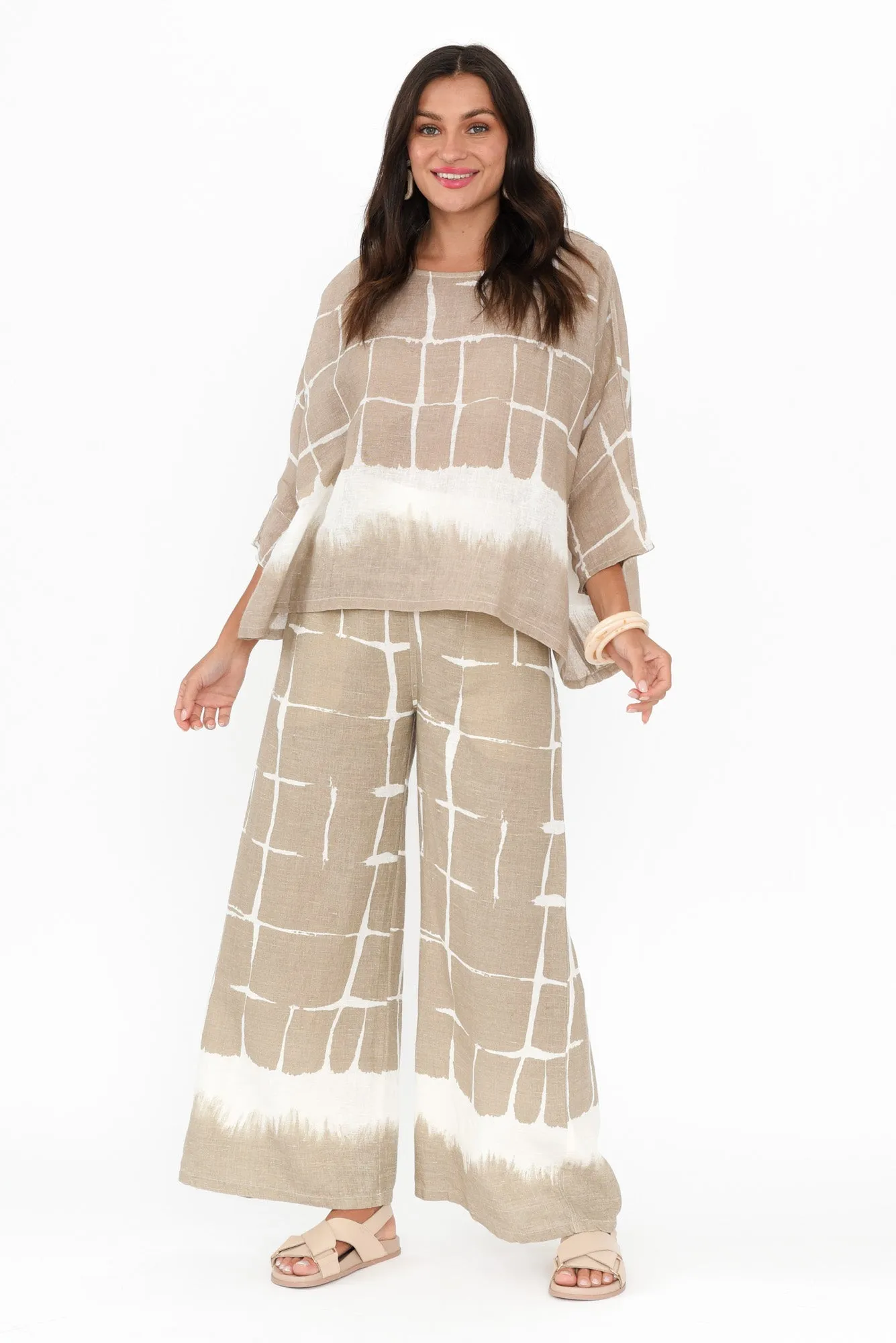 Harly Mocha Abstract Linen Top