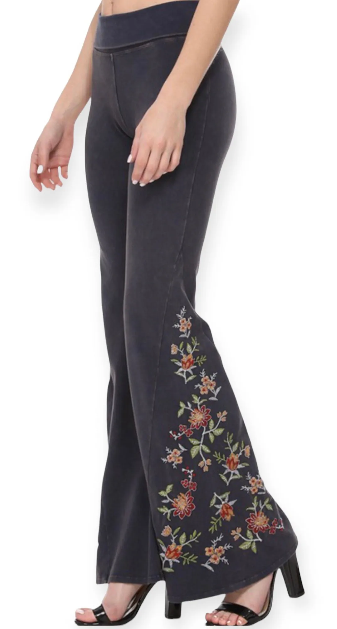 Harmony's Embroiderd  Flare Yogi Pants- Navy