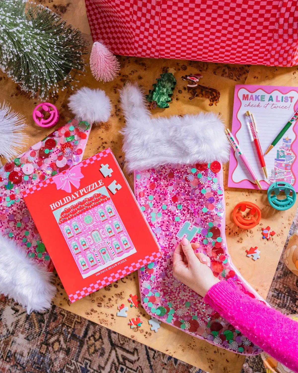 Holiday Spirit Pink Confetti Stocking