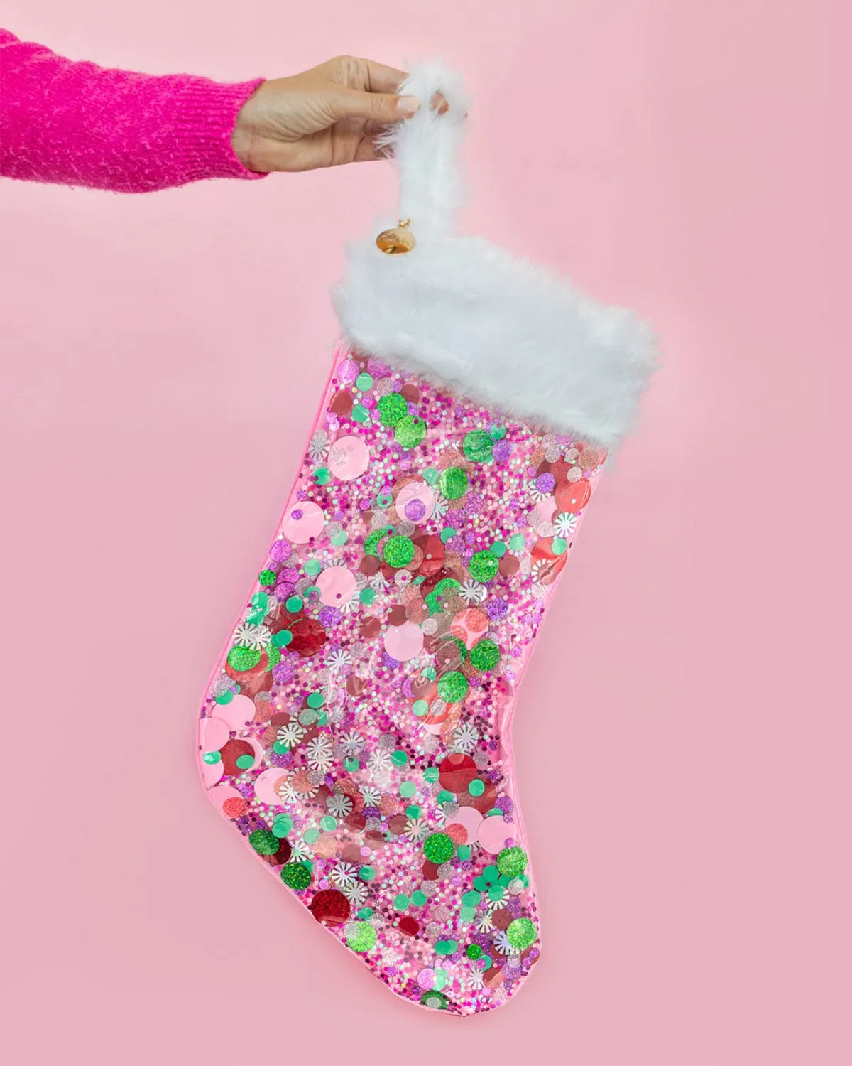 Holiday Spirit Pink Confetti Stocking