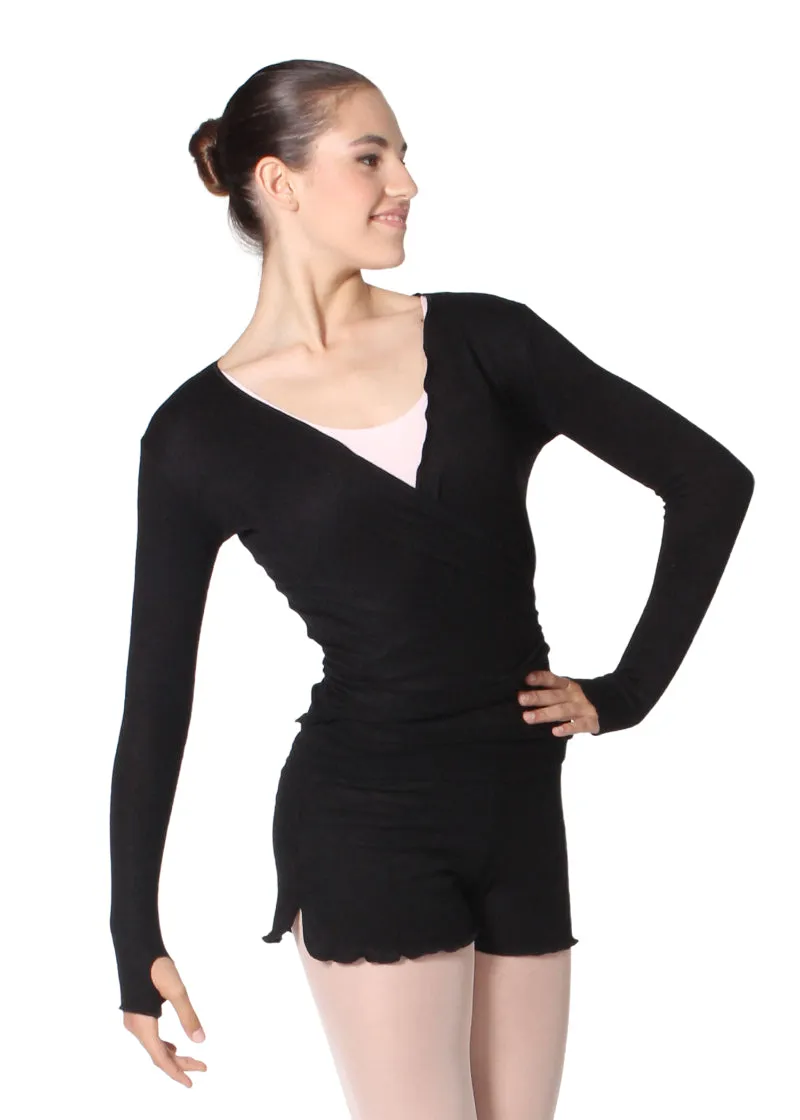 Intermezzo Long Sleeve Wrap Top (Black)