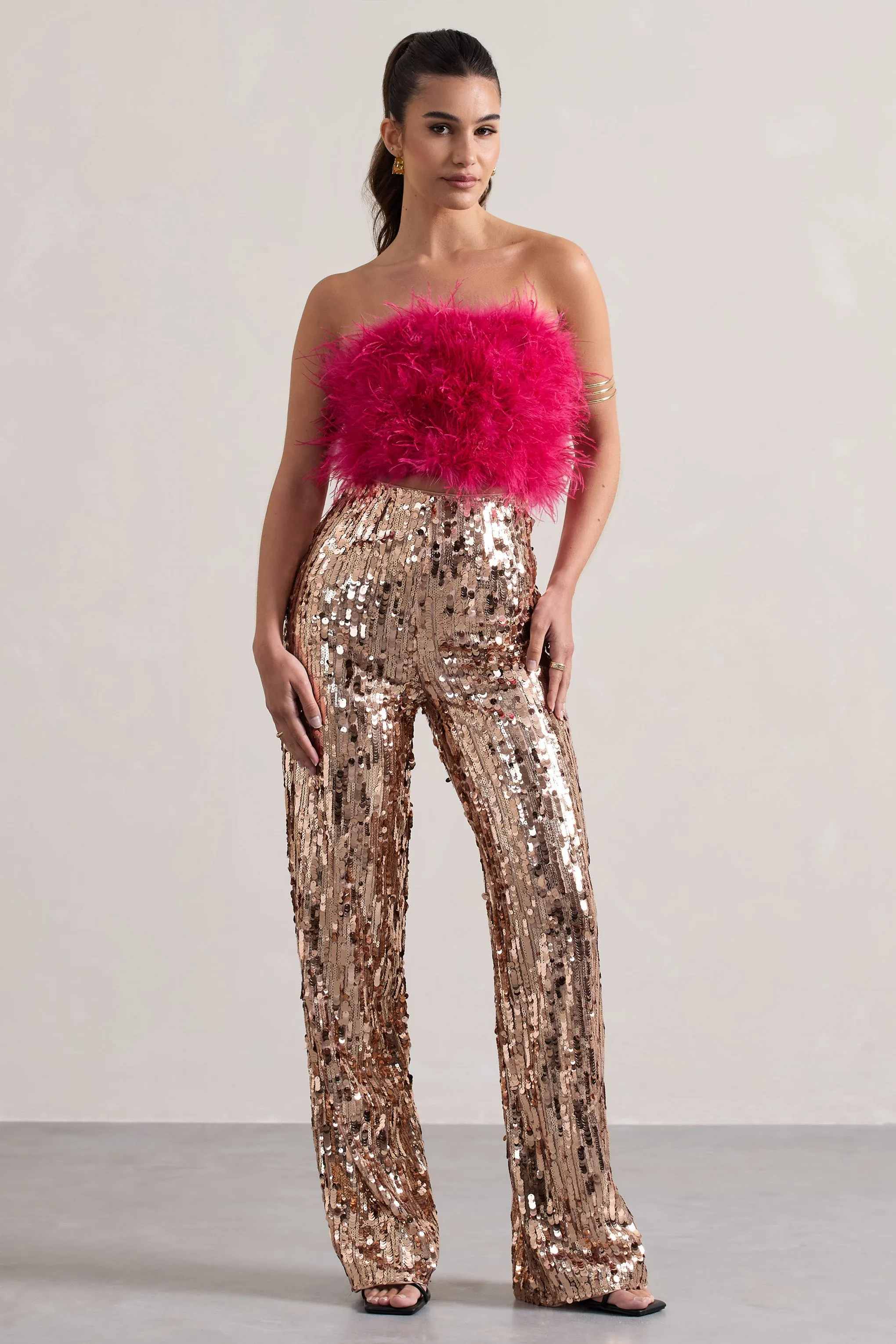 Iridescence | Gold Sequin Wide-Leg Trousers