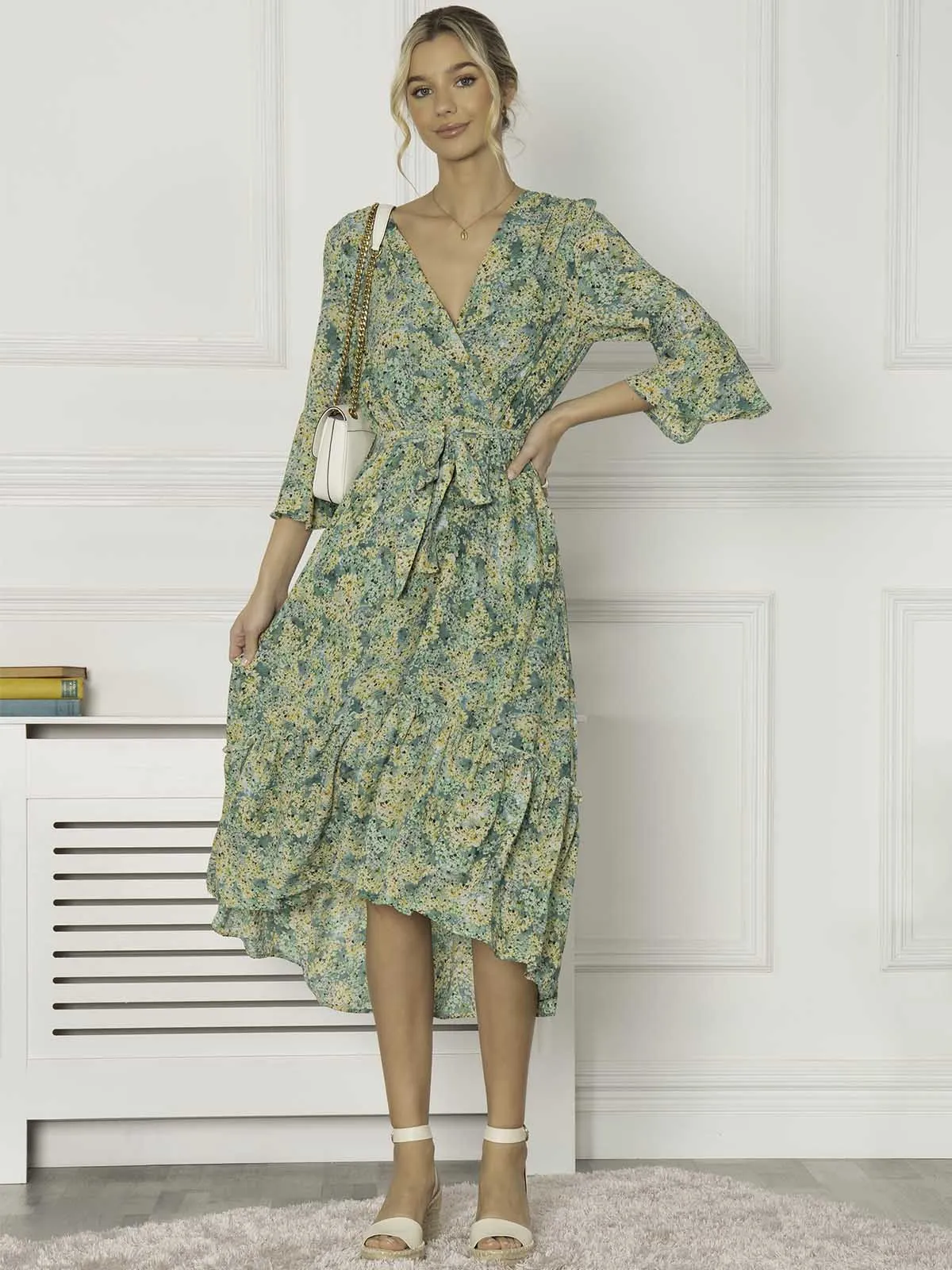 Jolie Moi Geelan Tiered Hem Maxi Dress, Green Floral